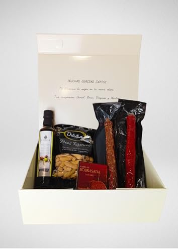 DON GOURMET, Cesta Gourmet para Regalar, Personalizable, Queso curado, jamón ibérico, chorizo ibérico, lote embutidos ibéricos, aceite de oliva, pack ibéricos, Regalo San Valentín. (CESTA 3)