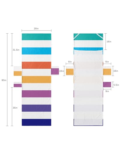 Colorful Striped Beach Lounge Chair Towel Cover, Soft Chaise Lounge Towel with Side Pockets Patio Pool Chairs Cover for Beach/Pool Sunbathing 29x85 Rainbow Color Abstract Art