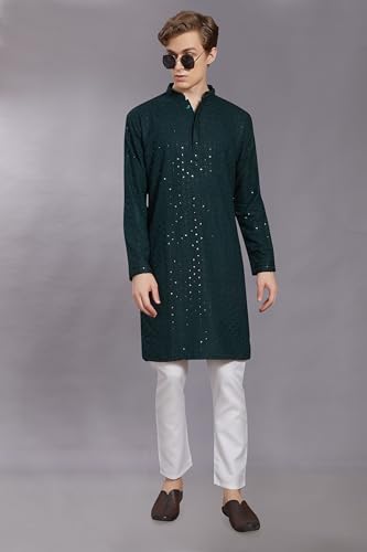 Image of DIVISIVE Men's Sequince Embroidered Cotton Blend Only Slim Fit Kurta