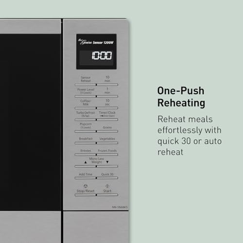 Panasonic NN-SN68KS Compact Microwave Oven with 1200W Power, Sensor Cooking, Popcorn Button, Quick 30Sec & Turbo Defrost, 1.2 cu.ft, Stainless Steel
