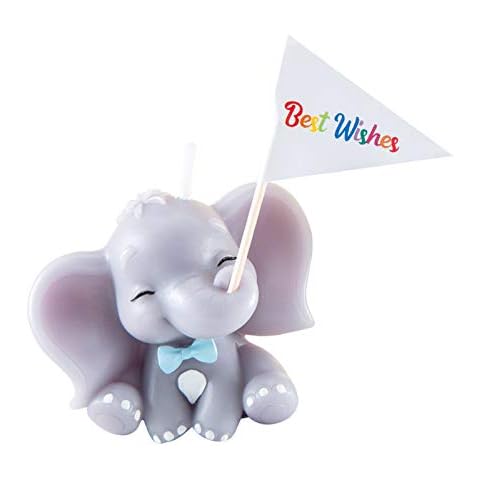 FLYPARTY Children's Birthday Candles with Best Wishes Flag,Handmade Adorable Cute Elephant Baby Shower Cake Topper Candle, Wedding Festival Zoo Theme Party Favors Decorations (Blue Elephant Boy) Cover
