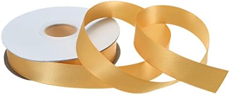 sourcing map 15mm 25 Yard(23m) Satin Ribbon Grosgrain Thin Solid Silk Wedding Bouquet Ribbon for Valentine's Day Gift Wrapping Cake Box Bows Gold