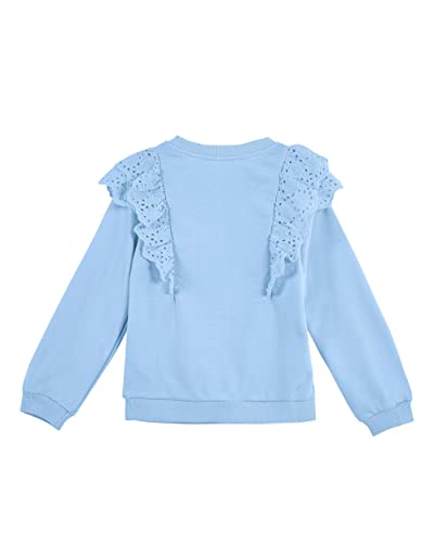 Apbondy Girls Sweatshirts Kids Long Puff Sleeve Crewneck Hollow Ruffle Shoulder Casual Pullover Cute Shirts Tops Blue M #TOP3