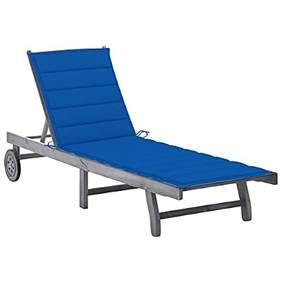 pokgdf Sunlounger Grey Royal Blue with Adjustable Backrest and Cushion, Solid Acacia Wood Outdoor Furniture, Multi-Position Recliner for Patio Balcony Garden, Weather Resistant