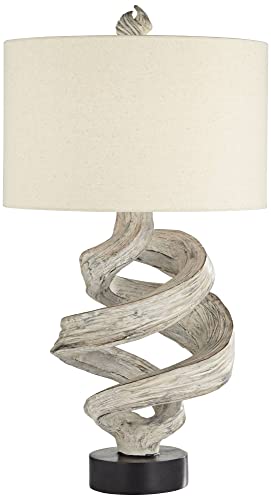Possini Euro Design Organic Twist Modern Rustic Table Lamp 29 1/8" Tall Faux Wood Brown Cream White Fabric Drum Shade Decor For Bedroom Living Nightstand Bedside Office Kids Room #TOP1