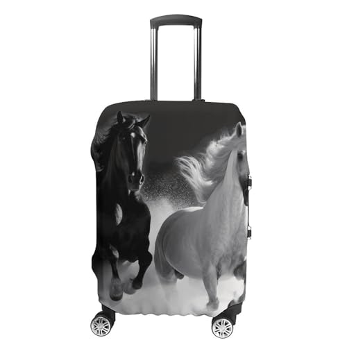 Black And White Horses Running Printed Luggage Cover Protector, Fits 18-32 Inch Luggage