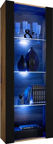 Miniatura 3 de Komodee, Vitrina Tivoli, Negro Wotan, Ancho 55 Cm X Alto 159 Cm X Profundidad 35 Cm, Led Azul, 3 Estantes, Para Salón, Dormitorio, Pasillo