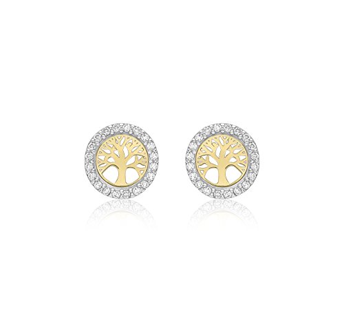 Boucles d'oreilles clou Carissima or 9 ct bicolore et zirconium, le cadeau idéal