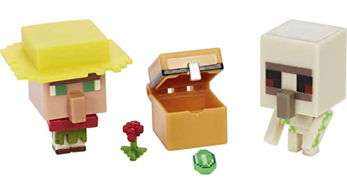 Minecraft Mob Head Minis Villager Guarding Iron Golem Pack with 2 Action Figures & Accessories, Incudes Authentic Pixelated Video-Game Characters...