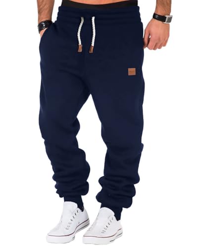 PIDOGYM Men's Fleece Sweatpants Heavyweight Elastic Waist Tapered Joggers Workout Running with Pockets Navy Blue