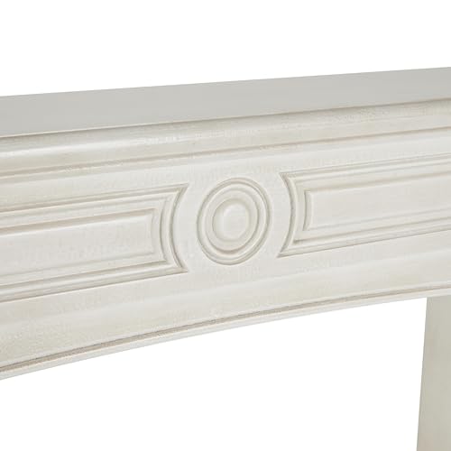 Image of Deco 79 Wooden Fireplace Mantle Freestanding with Leaf Accents, 47 inch x 9 inch x 43 inch, White