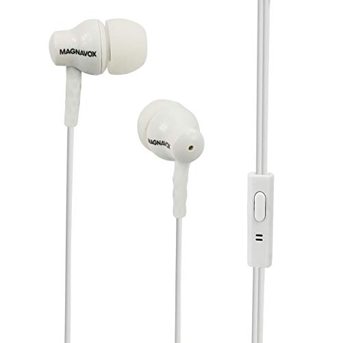 Magnavox MHP4851-WH Ear Buds with Microphone in White | Available in Pink, Black, & White | Ear Buds Wired with Microphone | Extra Value Comfort Stereo Earbuds Wired | Durable Rubberized Cable |