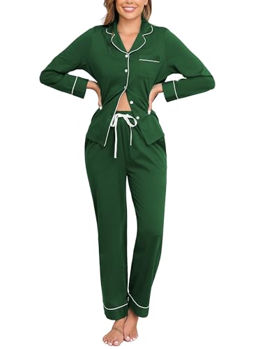 Image of Veseacky 100% Cotton Women's Pajama Set Long Sleeve Button Down Sleepwear Soft Pjs Lounge Sets Nightwear Pjs XS-XXL