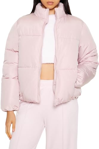 Forever 21 Women's Quilted Zip-Up Puffer Jacket Lilac Sheen Small