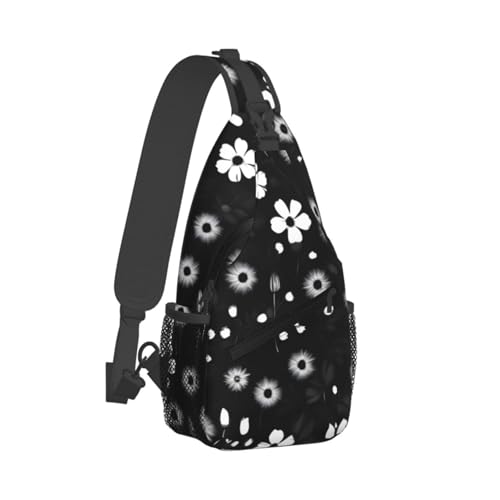 Mochila bandolera MyPiky con estampado floral blanco y negro miniatura 2