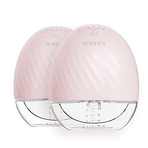 Image of Horigen Double Wearable Breast Pump for Breastfeeding with 17/21/25mm Silicone Flange, Electric Hands Free Wireless Silent Invisible in Bra Portable Breast Pump for Travel, Home, (Pink)