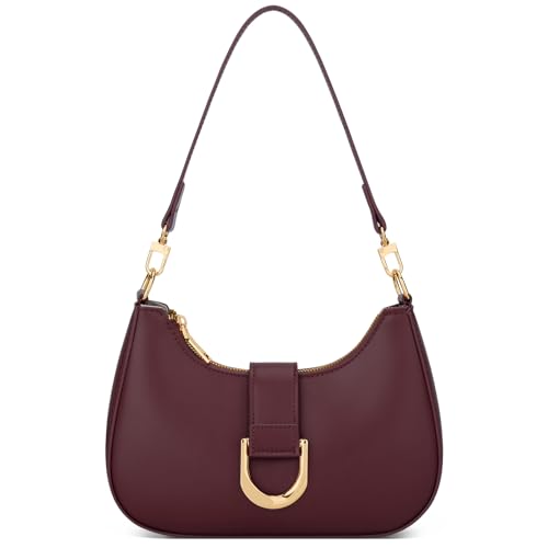 KKXIU Small Shoulder Bag for Women - Crescent Bag Small Purses for Women Trendy Vegan Leather Purse with Removable Strap (Burgundy)