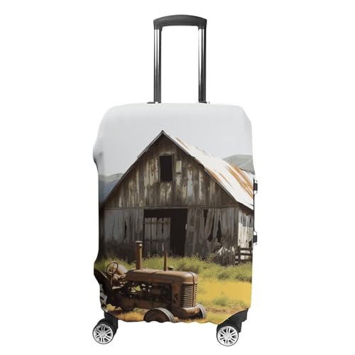 Old Wooden Barn with Rusted Tractor Printed Luggage Cover Protector, Fits 18-32 Inch Luggage