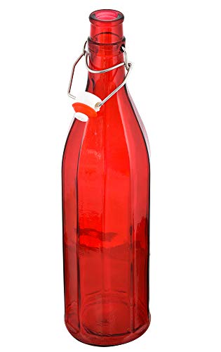 MACHAK Colhexa Glass Bottles With Cork 1litre, Kitchen Decoration (Red, 1)