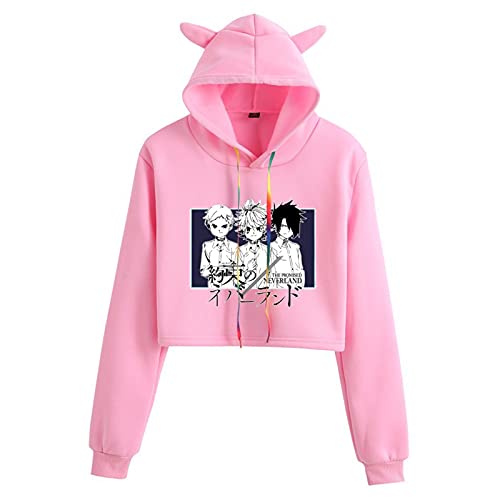 Sudadera con Capucha The Promised Neverland Emma Norman Ray de Manga Larga con Orejas de Gato, Sudaderas con Capucha, pulóver de Anime, Sudaderas para Mujeres y niñas