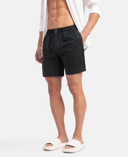 Image of Jockey HG18 Men's Tencel Lyocell Cotton Checkered Boxer Shorts with Side Pockets Scarab L