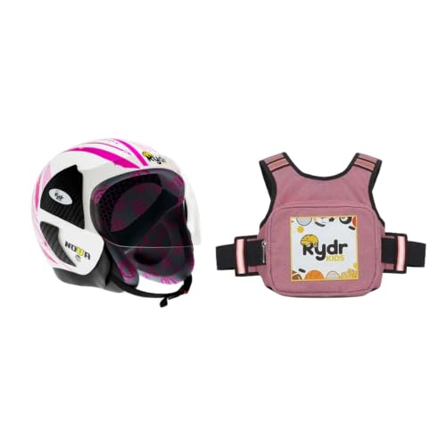 Image of RYDRKids URA Star S Nova Pink Kids Helmet with Visor Shield and Safety Belt Pocket Combo, Lightweight Adjustable Helmet for Girls, XS Size for Up to 8 Years