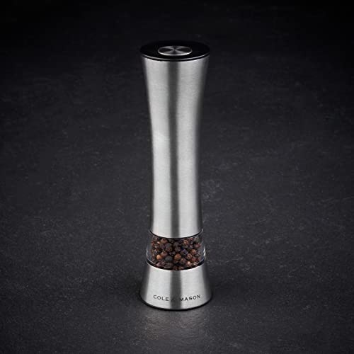 Cole & Mason Burford Electronic Salt and Pepper Mill, Adjustable Grind, One Touch Operation, Stainles Steel, 180mm - Image 4