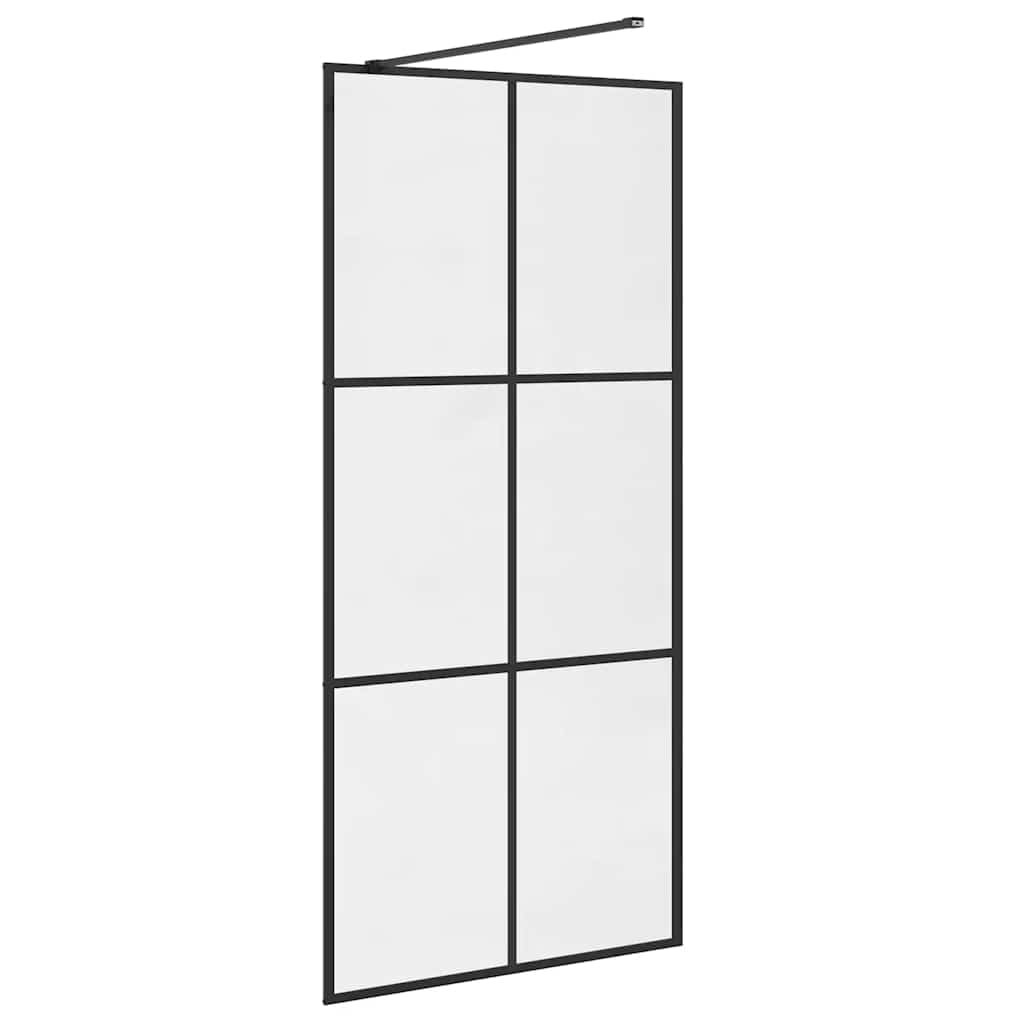 Mampara de ducha de cristal templado transparente de 5 mm con marco de aluminio de 90 x 195 cm para ducha a ras de suelo, incluye perfil ajustable, barra de apoyo y divisor estable como