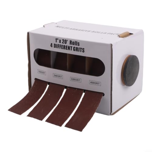 Rollo de tela de esmeril resistente de 6 m x 25 mm para lijar madera, metal, aluminio, cobre, correa abrasiva flexible con respaldo de nailon fuerte paquete de suministros de taller (4 rollos)
