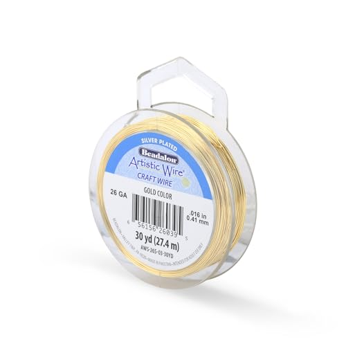 Artistic Wire, 26 Gauge Silver Plated Tarnish Resistant Colored Copper Craft Wire, Gold Color, 30 yd