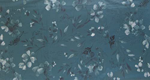 Mainstream Tone On Tone Floral Impressions Vinyl Flannel Back Tablecloth (Teal Blue, 52" X 90" Oblong) #TOP3