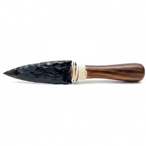 8" Black Obsidian Arrowhead Dagger - Hand-Carved Volcanic Glass Ritual Knife for Protection