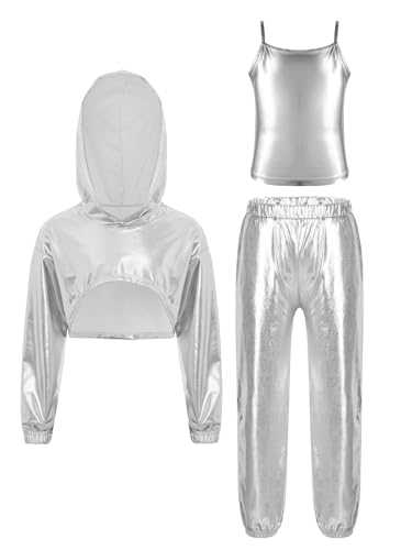Ensemble de gymnastique 3 pièces brillant pour fille avec sweatshirt extensible