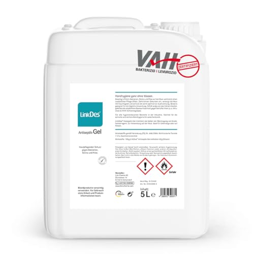 LinkDes Antiseptik Gel, VAH gelistet, Desinfektionsgel, klebt nicht an den Händen, begrenzt viruzid EN 14476 (5 Liter)