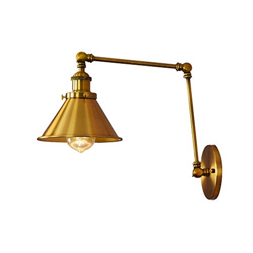 Preisvergleich Produktbild TopDeng Verstellbar Rocker wandleuchte, E27 Fest verdrahtet Wandleuchten Retro Industriell Stil Metal Leuchte Arbeitszimmer Wohnzimmer Schlafzimmer-golden