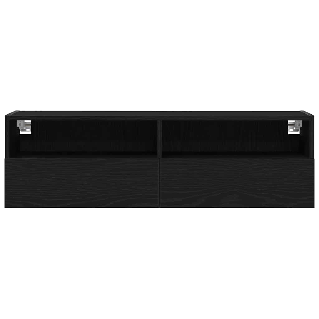 Porta TV da Parete Sospeso 2 Pz Rovere Nero Legno Ingegnerizzato | Credenza sospesa salvaspazio per il soggiorno con ante a cerniera e ripiani interni per decoder e accessori.