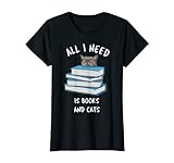 Todo lo que necesito es libros y gatos - azul ruso - pila de libros Camiseta