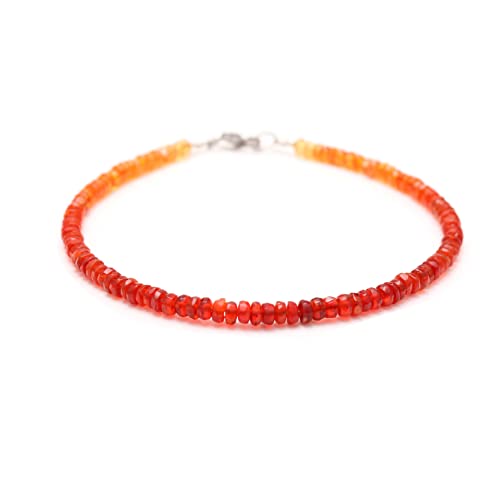 A&M GEMS & JEWELS Natural Mexican Fire Opal Faceted Rondelle Beaded Bracelet 925 Sterling Silver Handmade Gemstone Bracelet Healing Fire Opal Jewelry for Women
