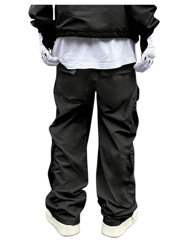 OYOANGLE Men's Drawstring Elastic Waist Flap Pocket Side Casual Streetwear Jogger Cargo Pants3