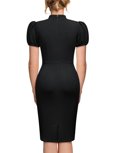 AISIZE Women's Elegant Tie Neck Puff Sleeves Ruched Cocktail Party Dress2