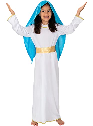 Funidelia | Fantasia de Virgem Maria para menina Natal, presépio de Natal - disfarce infantil e acessórios divertidos para festas, carnaval e Halloween - tamanho 5-6 anos - branco
