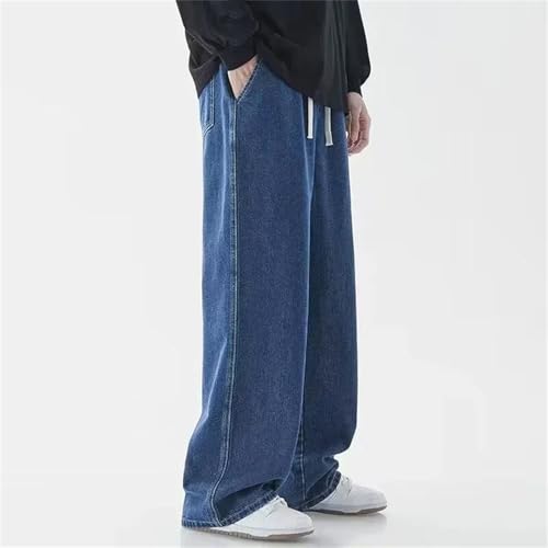 Men's Comfortable Straight Jeans Baggy Casual Denim Pants Elastic Waist Classic Office Work Long Trousers2