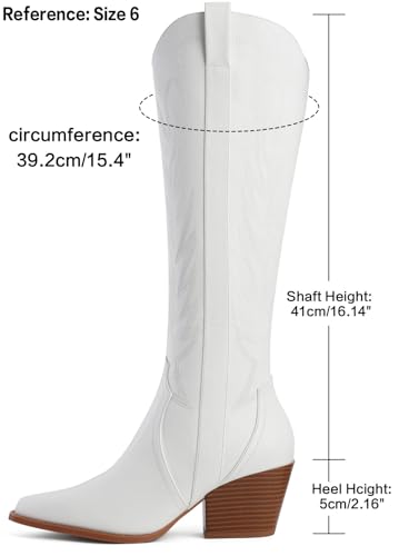 Susanny Knee High Cowboy Boots For Women Embroidered Western White Cowgirl Boots For Womens Chunky Heel Pull On Pointed Toe Mid Low Heel Boots 11 thumb #5