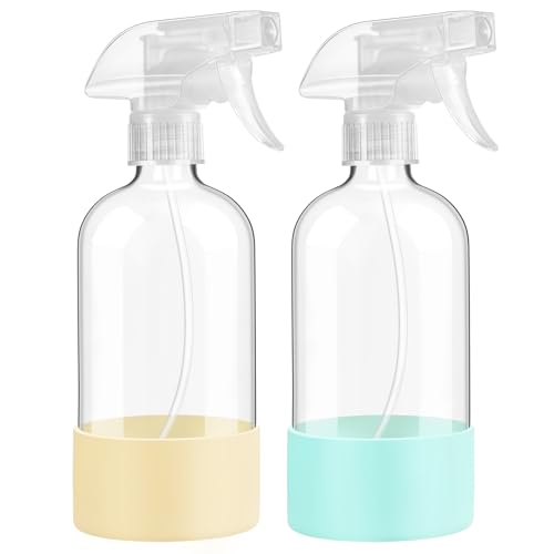 Comparison: Best Glass Spray Bottles For Cleaning 9 FANSTINOW Glass Spray Bottles with Silicone Sleeve Protection, 16 oz 2 Pack, Reusable Spray Bottles with Adjustable Nozzle for Hair, Cleaning Solutions, Plants, Pale Yellow&Mint Green