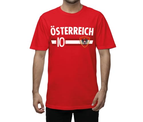 Österreich T Shirt Herren Damen Unisex Austria Österreich Fahne EM WM Fußball Fan Shirt Nationalflagge Motiv wählbar mit oder ohne 10 Kurzarm Rundhals Größen S3XL