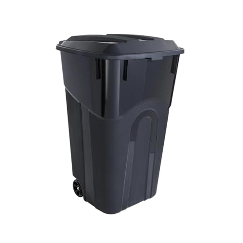 32 Gallon Outdoor Garbage Can with Attached Snap-Lock Lid and Rugged Wheels, Heavy Duty Animal...