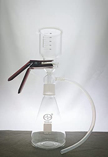 Image of ISKO Borosilicate glass Membrane Filter Holder Assembly with 350ml graduated sintered cup and silicone Pneumatic Pipe - 1000ml flask capacity B-40 Joint 47MM Filter (1 set)