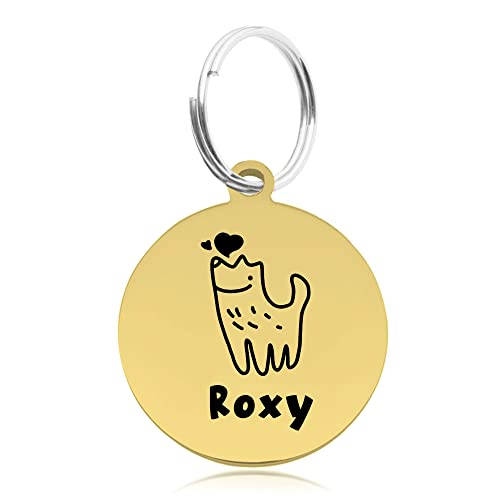 Hundemarken für Haustiere Welpen Personalisierte Hohlmarke für Hunde Katzen Edelstahl ID Tag für Welpen Katzen Tief Graviert Hundehalsband Tag mit jedem Text (Gold S) Cover