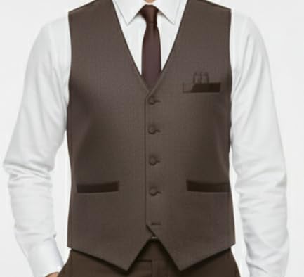 Image of Men's Formal Brown Vest Coat Set, Business Attire, Classic Suit