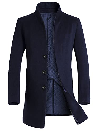 Lavnis Men's Trench Coat Long Wool Blend Overcoat Slim Fit Down Topcoat